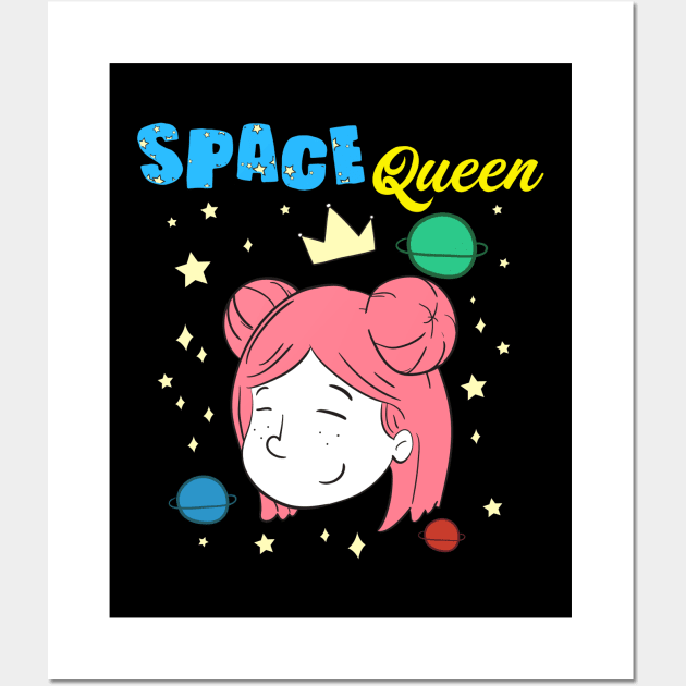 Cute Space Queen Exploring Outer Space Astronaut Wall Art by theperfectpresents